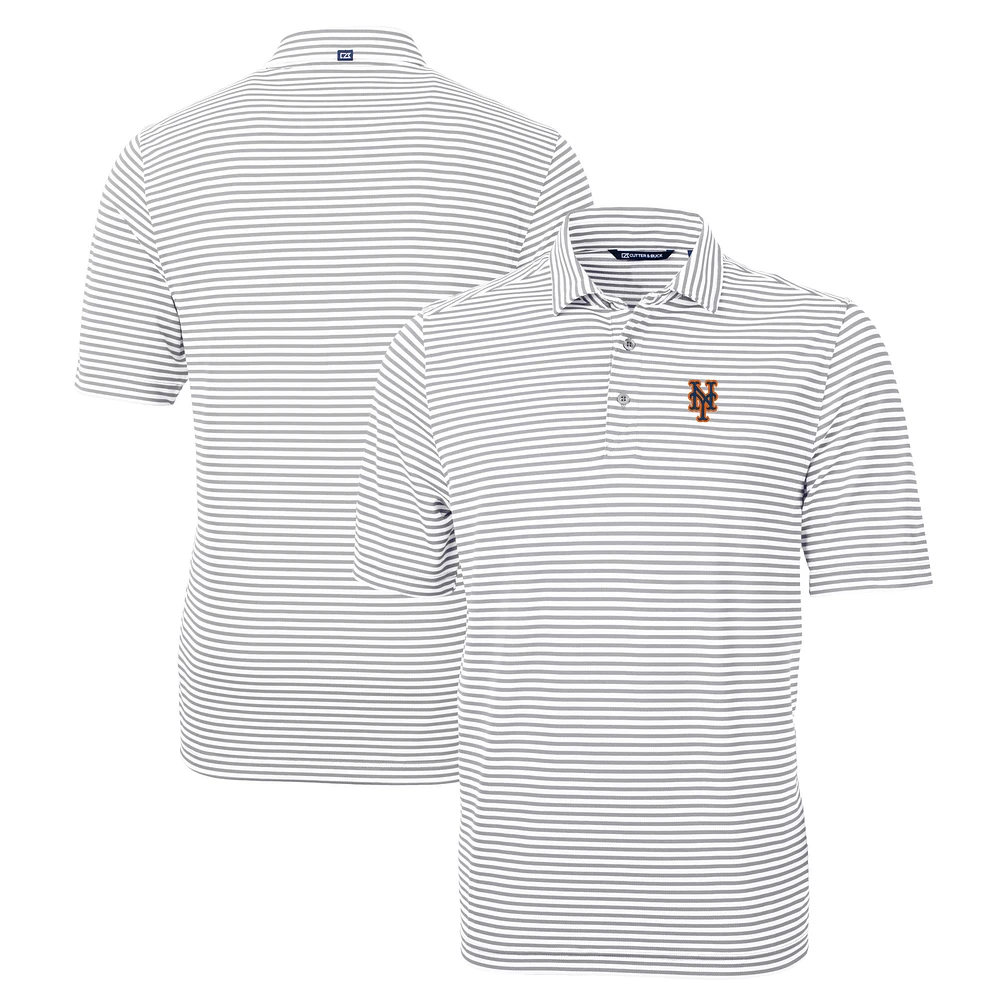 Men's Cutter & Buck Gray New York Mets Big Tall Virtue Eco Pique Stripe Recycled Polo
