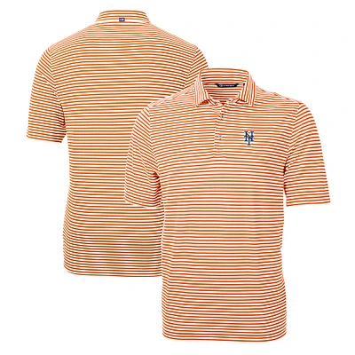 Men's Cutter & Buck Orange New York Mets Big Tall Virtue Eco Pique Stripe Recycled DryTec Polo