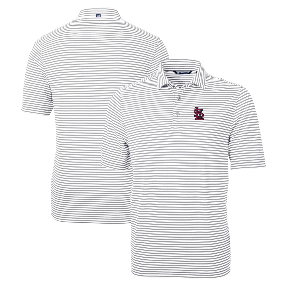 Men's Cutter & Buck Gray St. Louis Cardinals Big Tall Virtue Eco Pique Stripe Recycled Polo