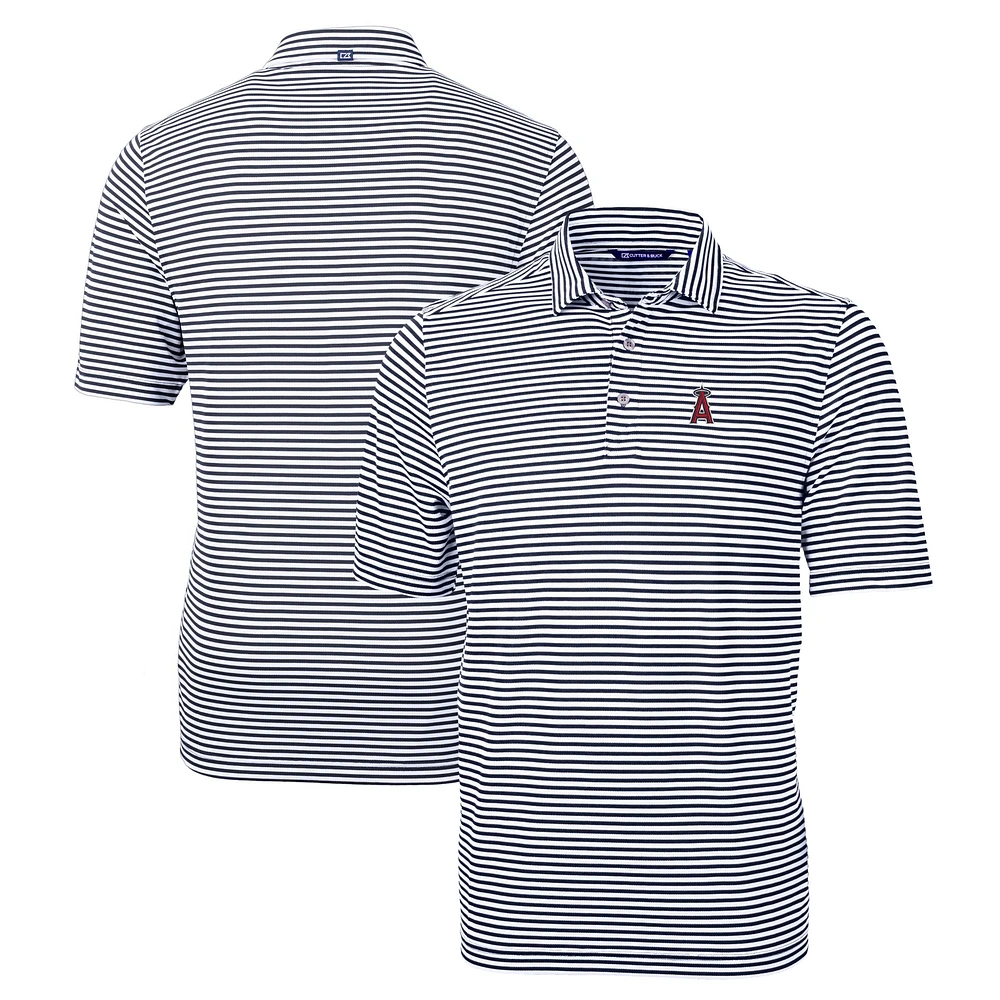 Men's Cutter & Buck Navy Los Angeles Angels Big Tall Virtue Eco Pique Stripe Recycled Polo