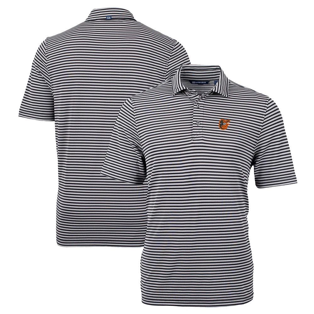 Men's Cutter & Buck Black Baltimore Orioles Big Tall Virtue Eco Pique Stripe Recycled DryTec Polo