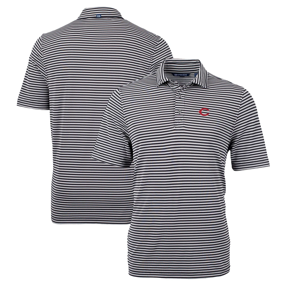 Men's Cutter & Buck Black Cincinnati Reds Big & Tall Virtue Eco Pique Stripe Recycled Polo