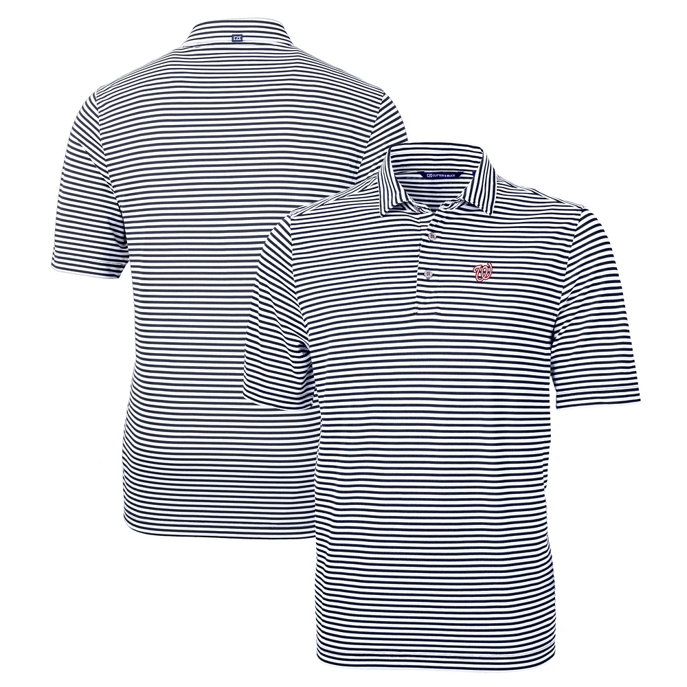 Men's Cutter & Buck Navy Washington Nationals Big Tall Virtue Eco Pique Stripe Recycled DryTec Polo