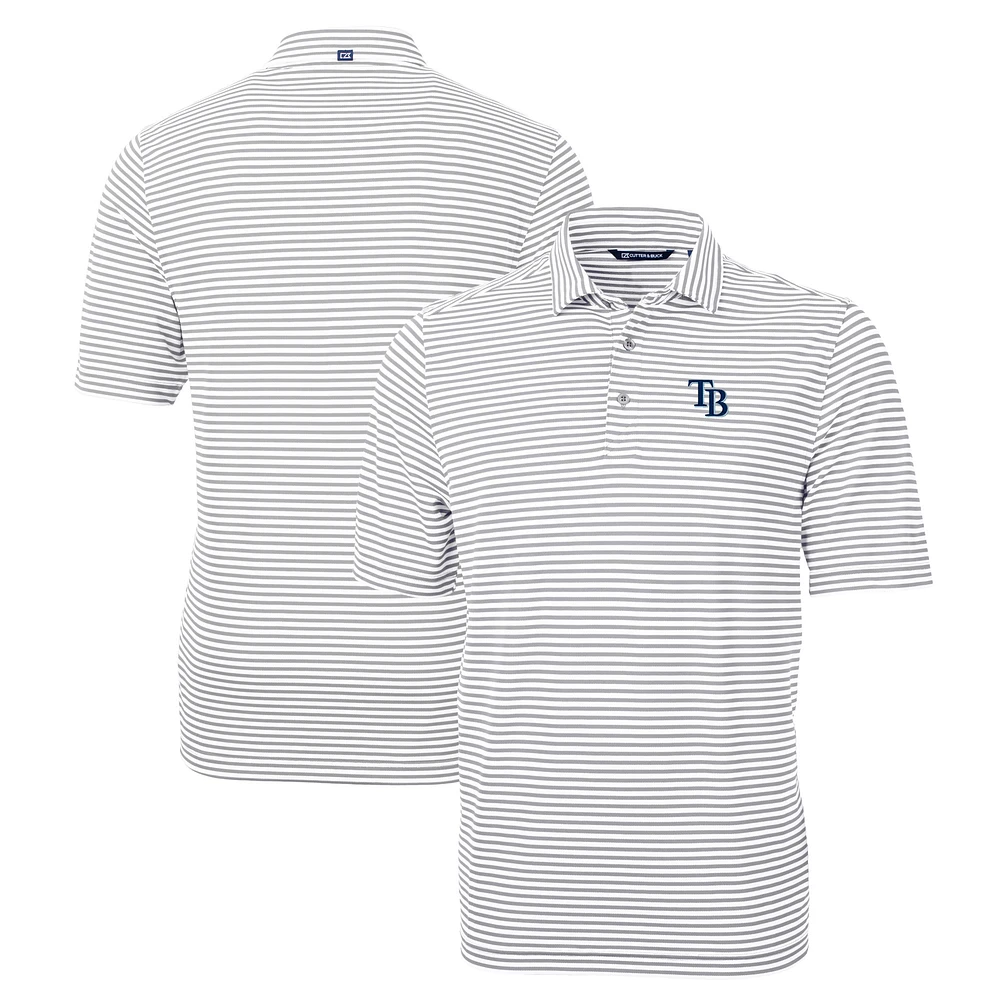 Men's Cutter & Buck Gray Tampa Bay Rays Big Tall Virtue Eco Pique Stripe Recycled Polo
