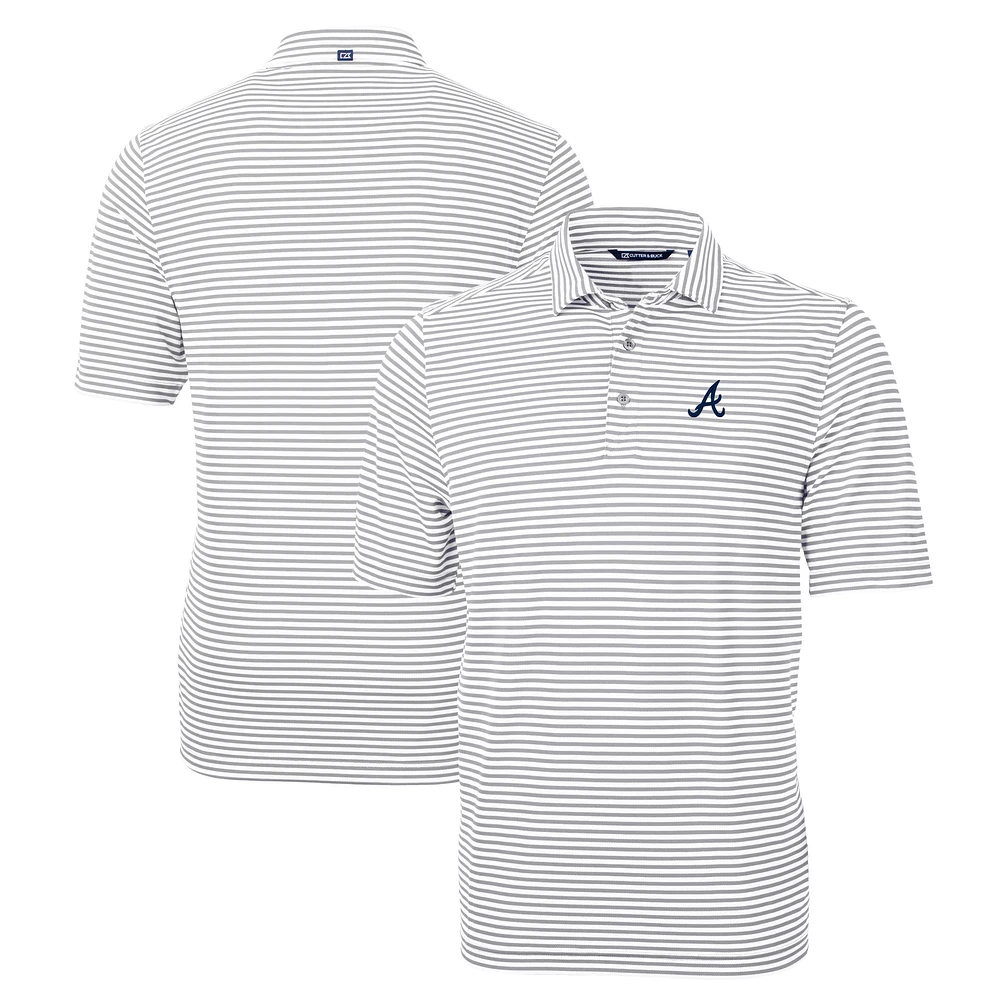 Men's Cutter & Buck Gray Atlanta Braves Big Tall Virtue Eco Pique Stripe Recycled DryTec Polo