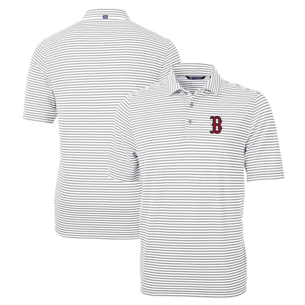 Men's Cutter & Buck Gray Boston Red Sox Big & Tall Virtue Eco Pique Stripe Recycled Polo