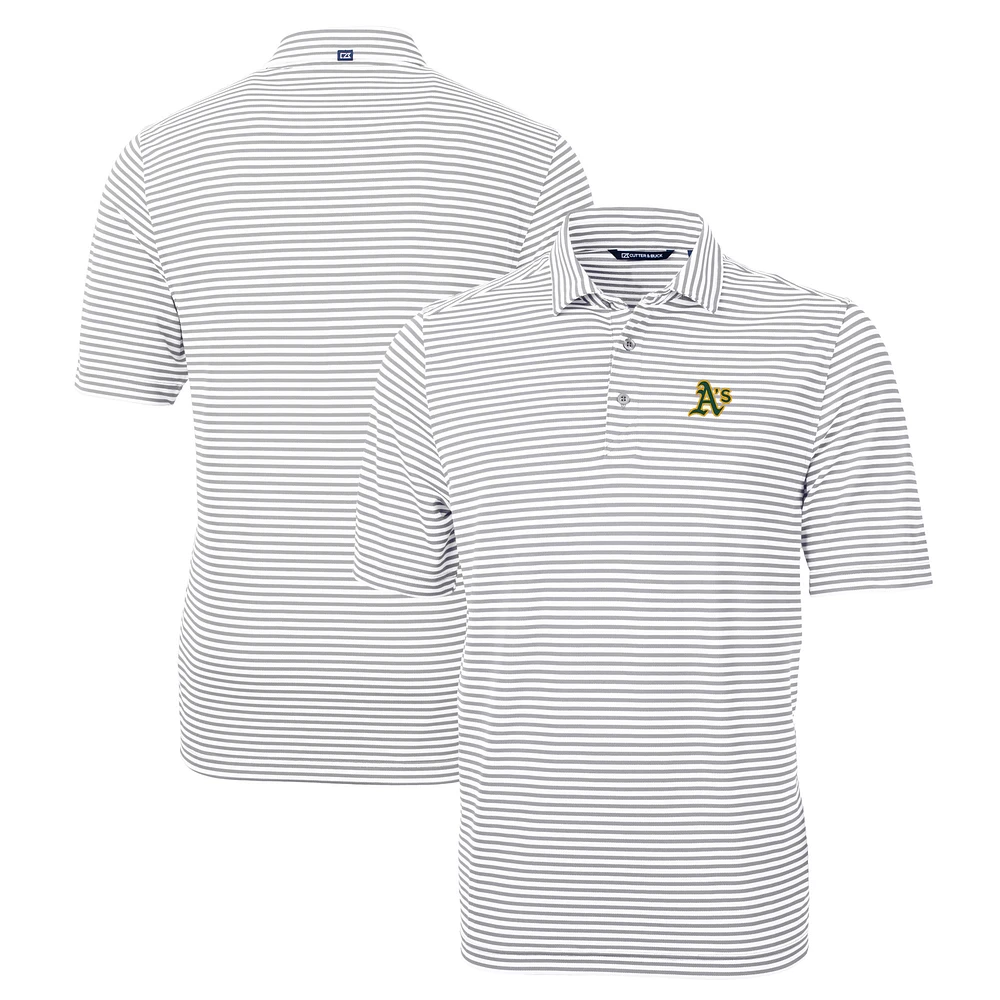 Men's Cutter & Buck Gray Athletics Big Tall Virtue Eco Pique Stripe Recycled Polo