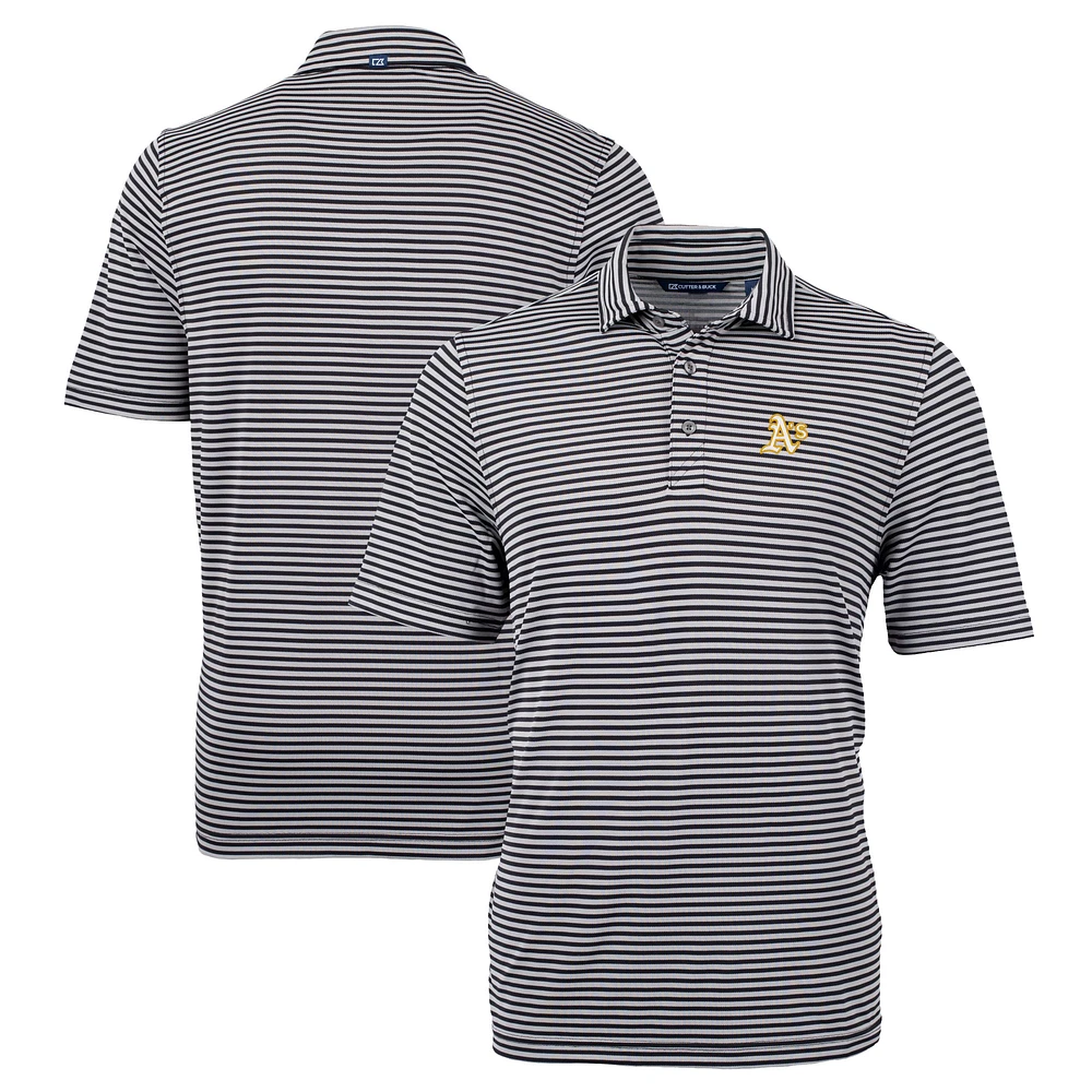 Men's Cutter & Buck Black Athletics Big Tall Virtue Eco Pique Stripe Recycled DryTec Polo