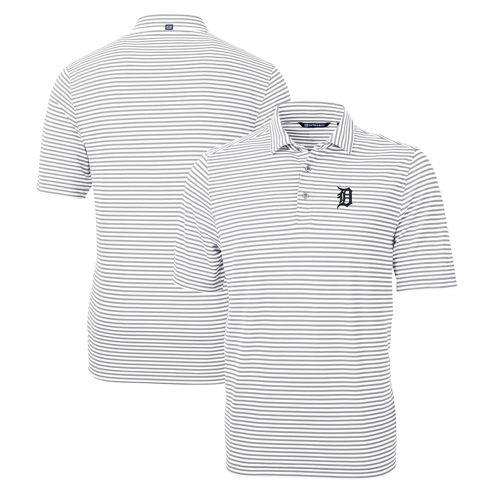 Men's Cutter & Buck Gray Detroit Tigers Big Tall Virtue Eco Pique Stripe Recycled Polo