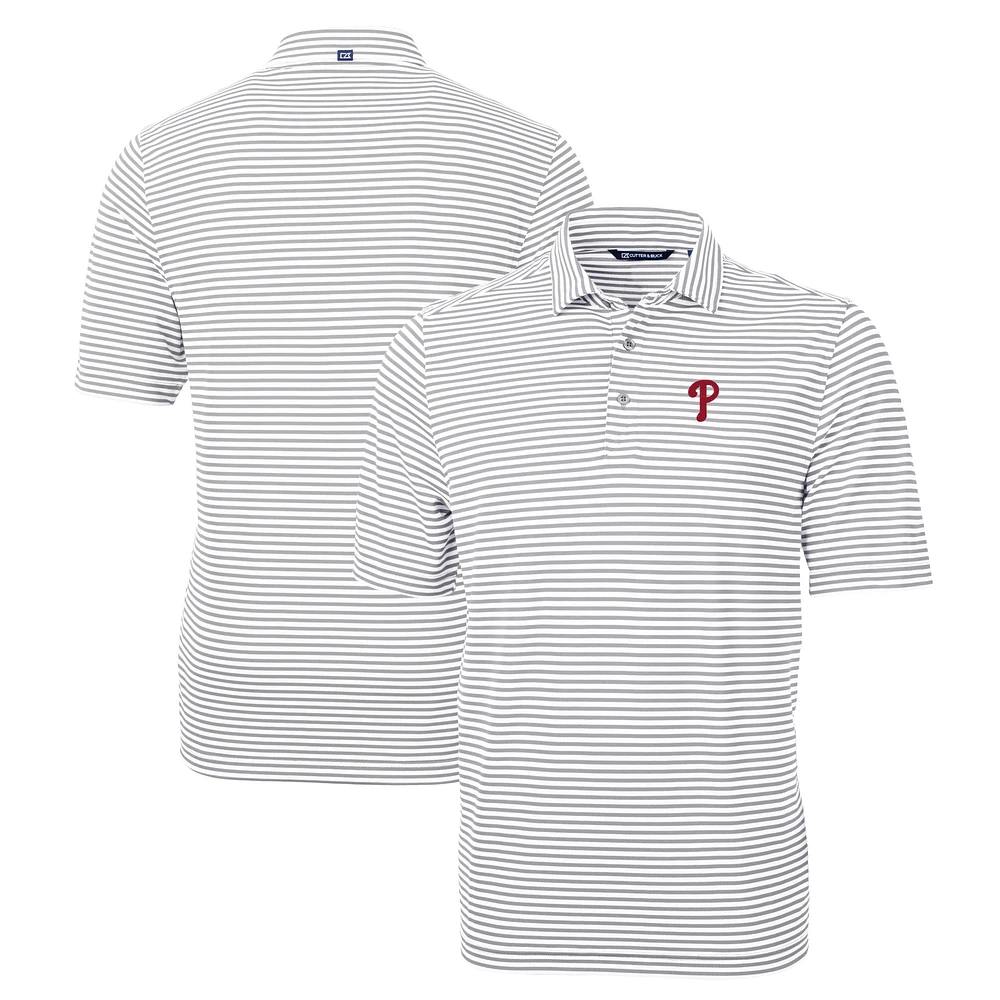 Men's Cutter & Buck Gray Philadelphia Phillies Big Tall Virtue Eco Pique Stripe Recycled Polo