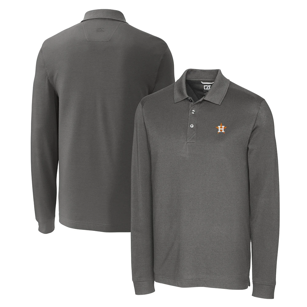 Men's Cutter & Buck Gray Houston Astros Big Tall Advantage Eco Pique DryTec Tri-Blend Long Sleeve Polo