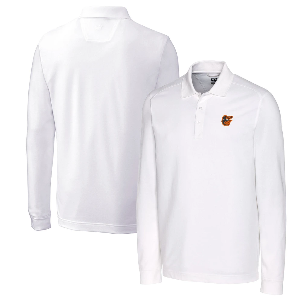 Men's Cutter & Buck White Baltimore Orioles Big Tall Advantage Eco Pique DryTec Tri-Blend Long Sleeve Polo