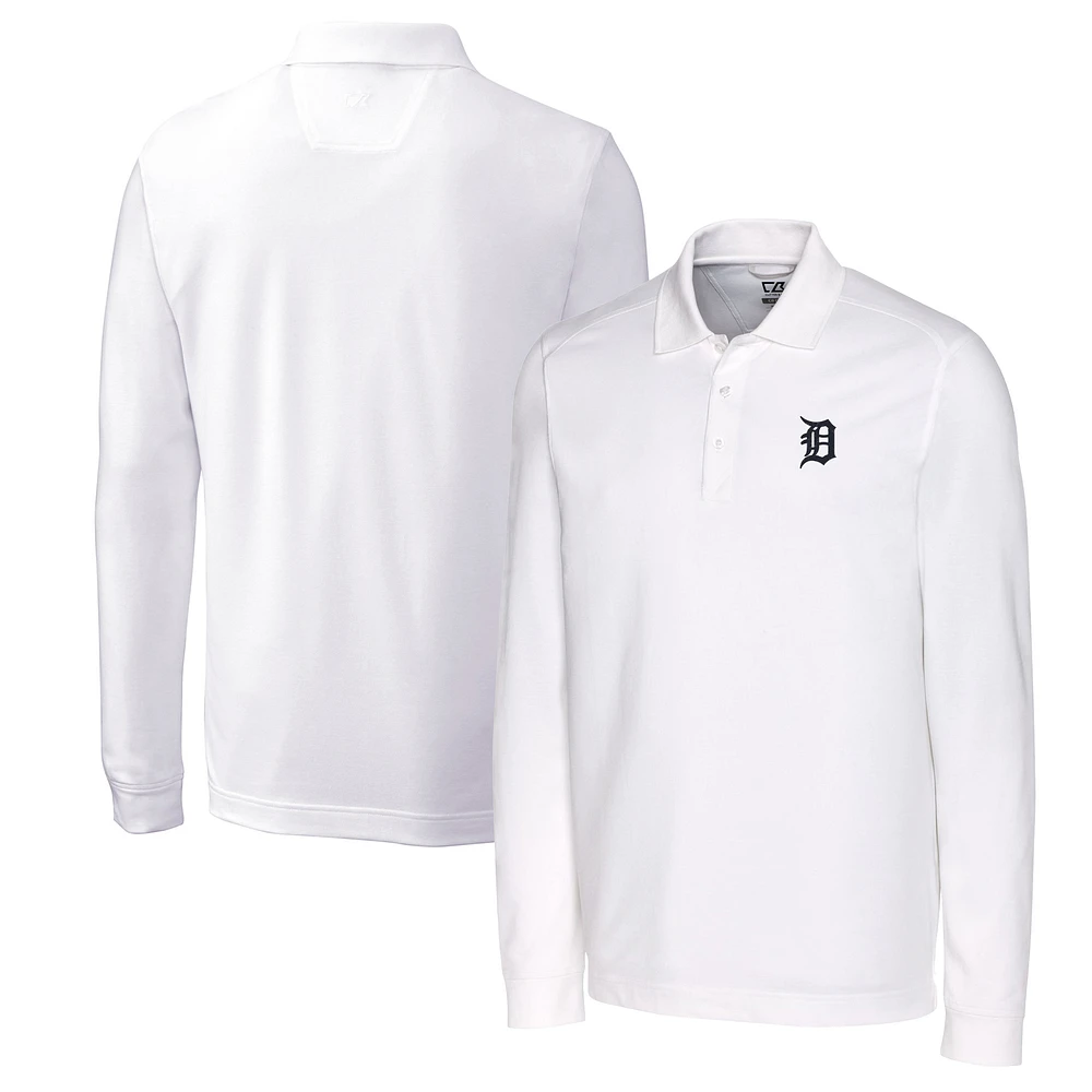 Men's Cutter & Buck White Detroit Tigers Big Tall Advantage Eco Pique DryTec Tri-Blend Long Sleeve Polo