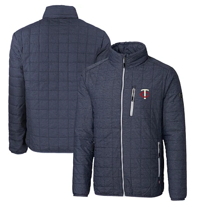Men's Cutter & Buck Navy Minnesota Twins Big Tall Rainier PrimaLoft® Eco Insulated Full-Zip Hoodie Puffer Jacket