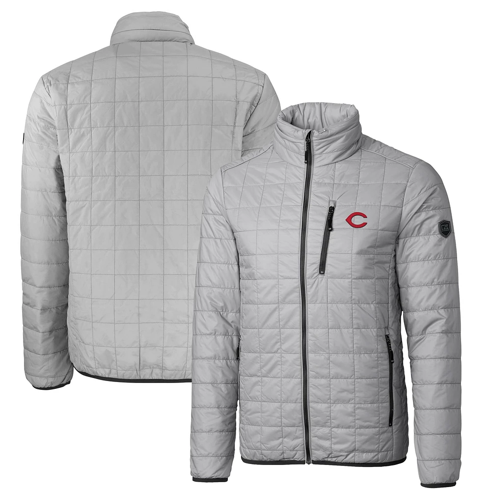 Men's Cutter & Buck Gray Cincinnati Reds Big Tall Rainier PrimaLoft® Eco Insulated Full-Zip Hoodie Puffer Jacket