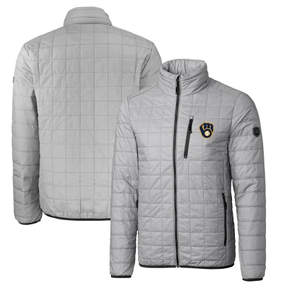 Men's Cutter & Buck Gray Milwaukee Brewers Big Tall Rainier PrimaLoft® Eco Insulated Full-Zip Puffer Jacket
