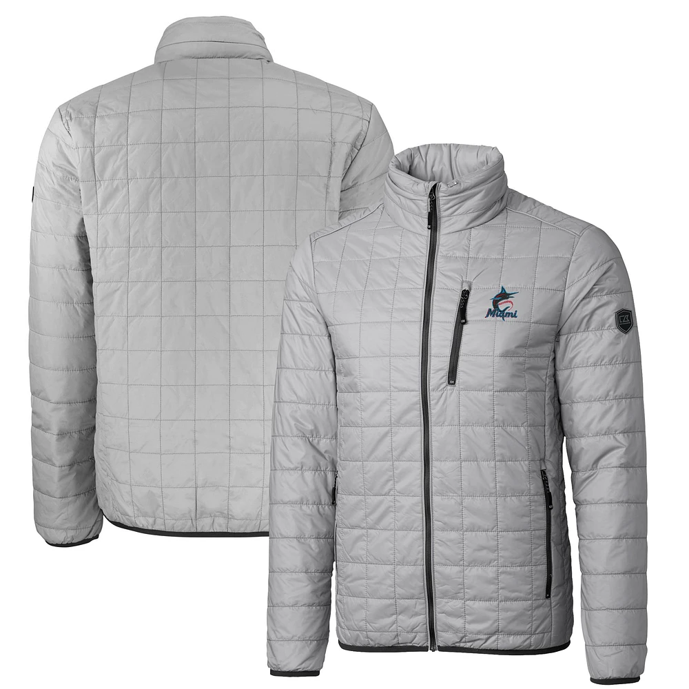 Men's Cutter & Buck Gray Miami Marlins Big Tall Rainier PrimaLoft® Eco Insulated Full-Zip Puffer Jacket