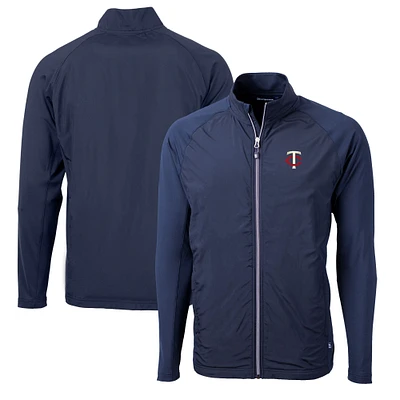 Men's Cutter & Buck Navy Minnesota Twins Big Tall Adapt Eco Knit Hybrid Recycled Full-Zip Jacket