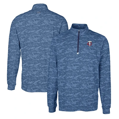 Men's Cutter & Buck Navy Minnesota Twins Big &Tall Traverse Stretch Eco Camo Print Quarter-Zip Top