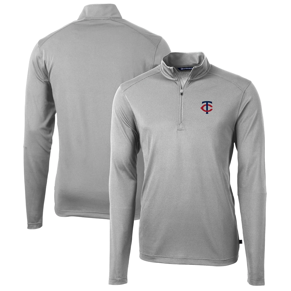 Men's Cutter & Buck Gray Minnesota Twins Big Tall Virtue Eco Pique Quarter-Zip Jacket