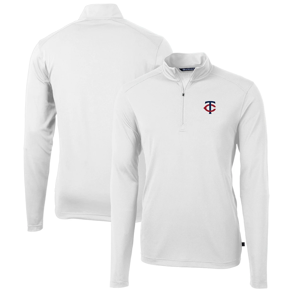 Men's Cutter & Buck White Minnesota Twins Big Tall Virtue Eco Pique Quarter-Zip Jacket