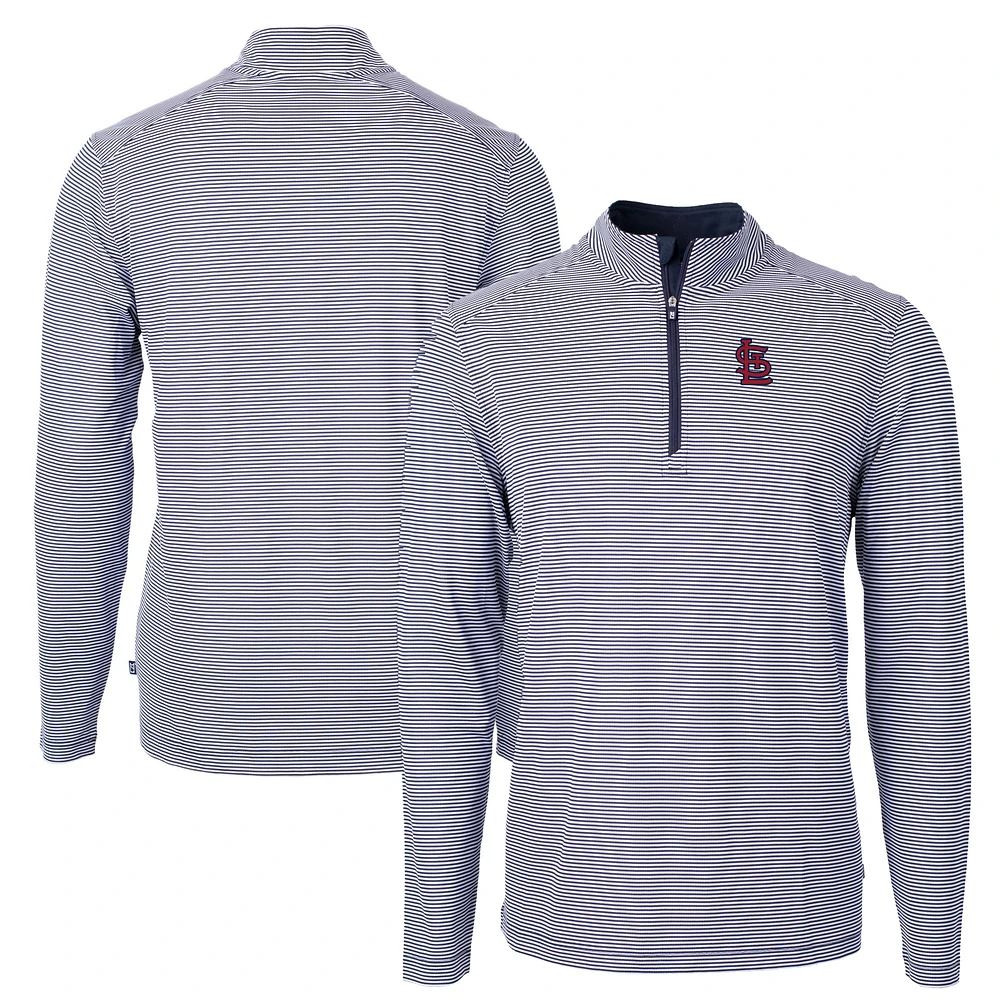 Men's Cutter & Buck Navy St. Louis Cardinals Big Tall Virtue Eco Pique Micro Stripe Quarter-Zip Jacket