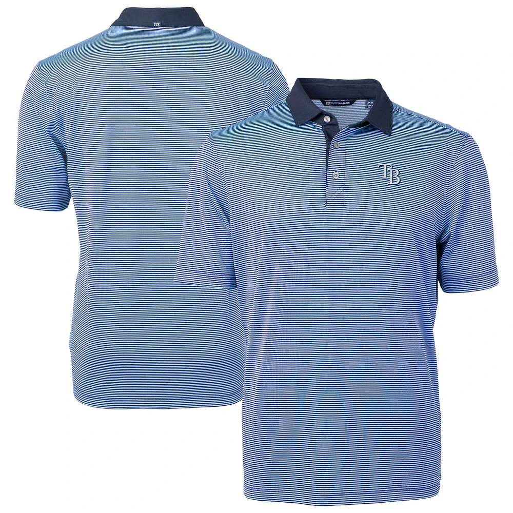 Men's Cutter & Buck Light Blue/Navy Tampa Bay Rays Virtue Eco Pique Micro Stripe Recycled Polo