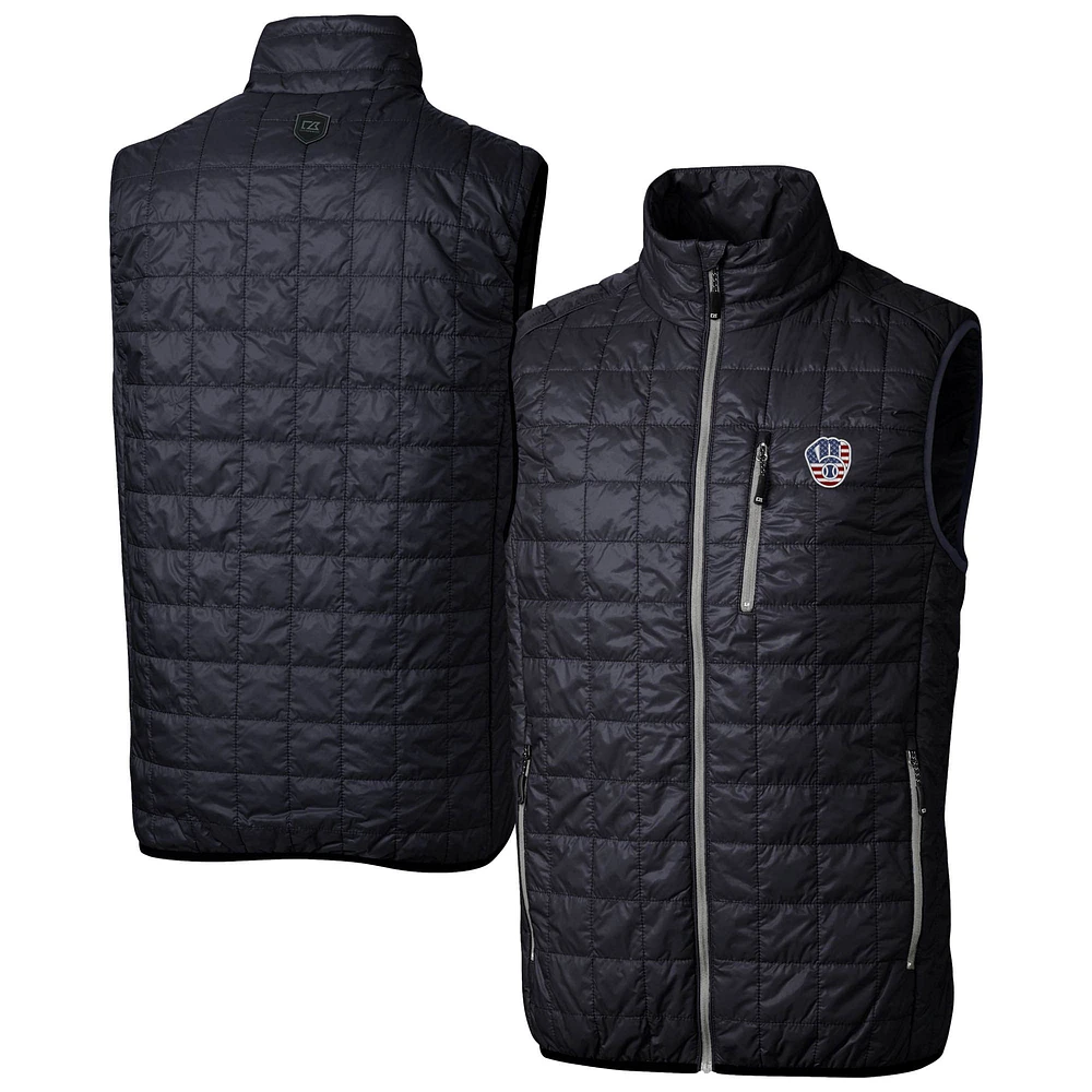 Men's Cutter & Buck Navy Milwaukee Brewers Americana Rainier PrimaLoft® Eco Insulated Full-Zip Puffer Vest