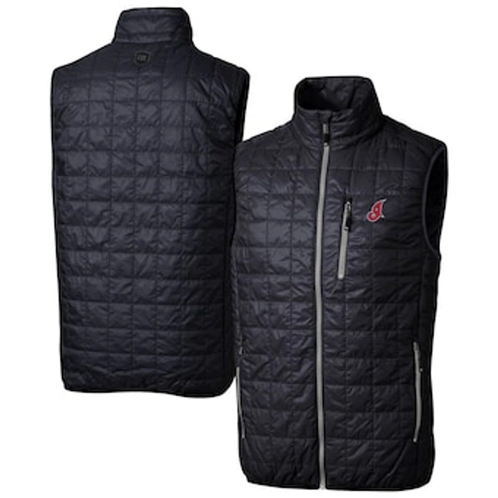 Men's Cutter & Buck Navy Cleveland Guardians Retro Logo Rainier PrimaLoft® Eco Insulated Full-Zip Puffer Vest