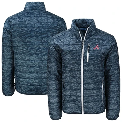 Men's Cutter & Buck Navy Atlanta Braves Rainier PrimaLoft® Eco Insulated Full-Zip Printed Puffer Jacket