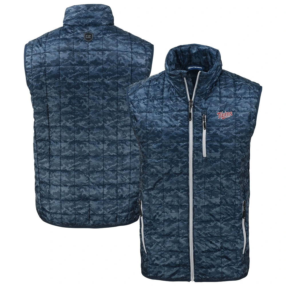 Men's Cutter & Buck Navy Minnesota Twins Rainier PrimaLoft® Eco Insulated Full-Zip Printed Puffer Vest