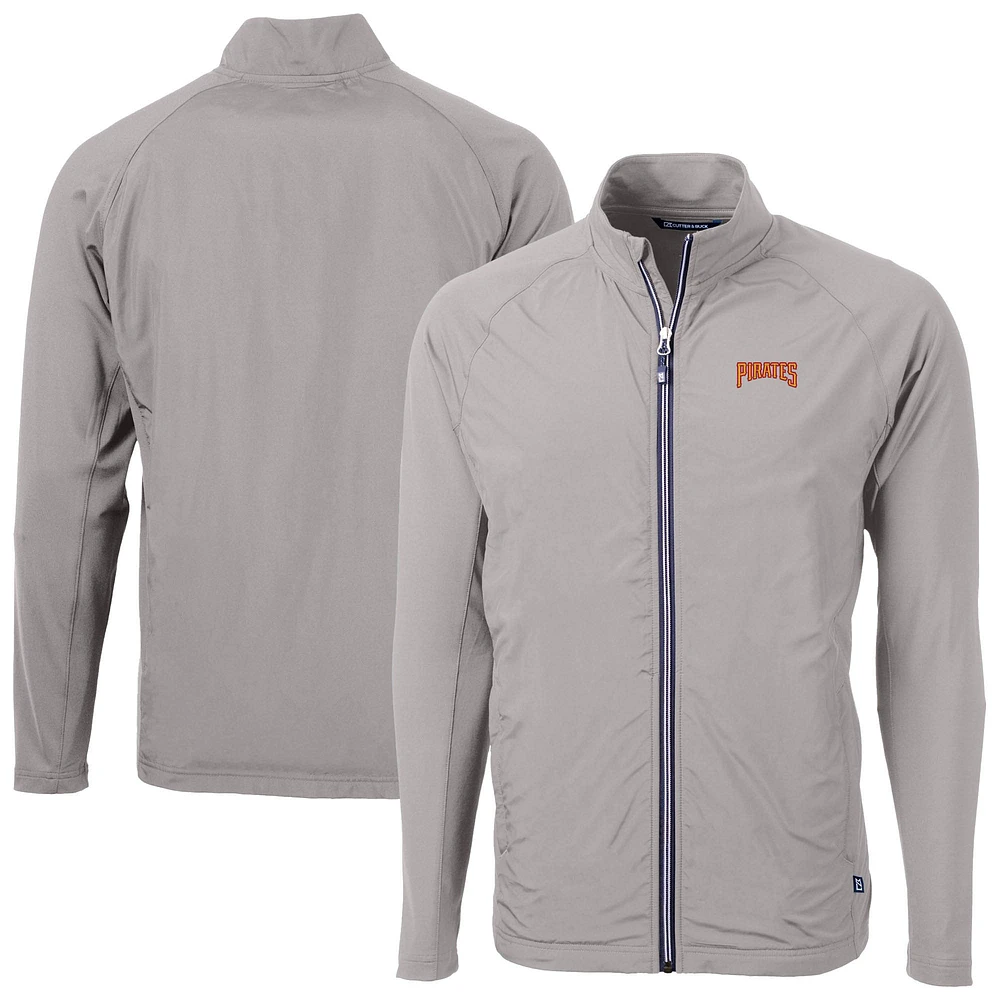 Men's Cutter & Buck Gray Pittsburgh Pirates Adapt Eco Knit Hybrid Recycled Full-Zip Jacket