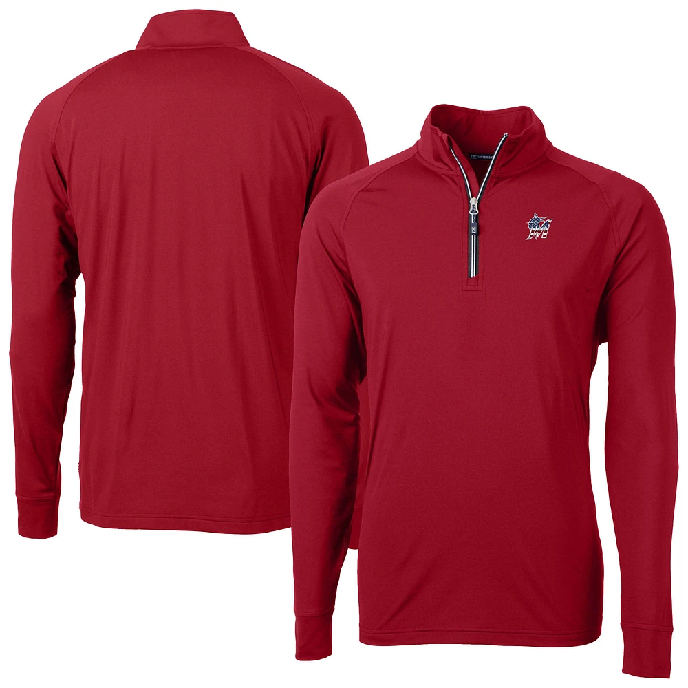 Men's Cutter & Buck Red Miami Marlins Patriotic Logo Adapt Eco Knit Stretch Recycled Quarter-Zip Pullover Top