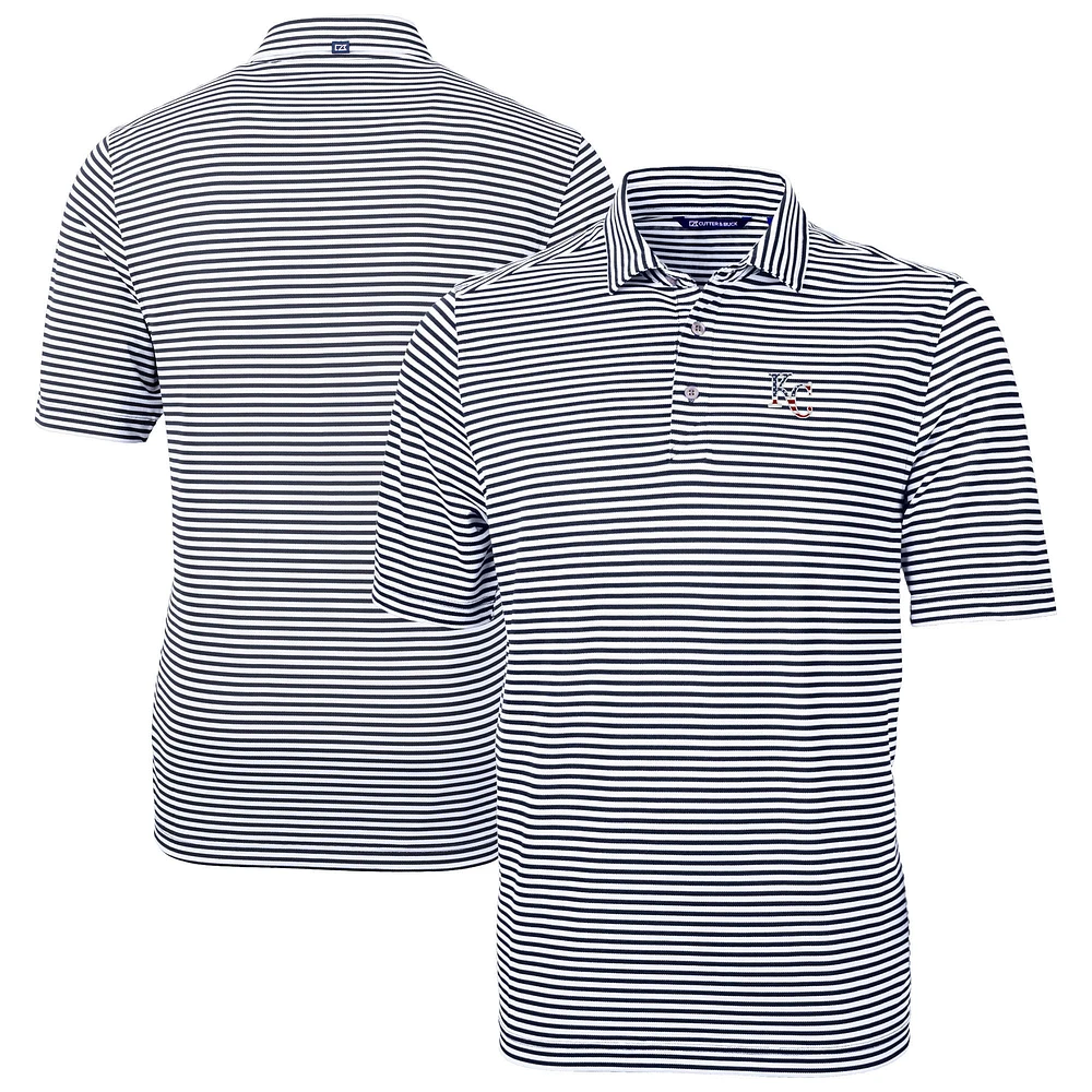Men's Cutter & Buck Navy Kansas City Royals Americana Logo Virtue Eco Pique Stripe Recycled Polo