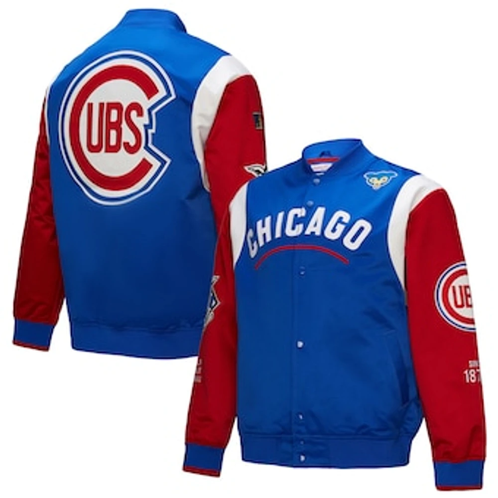 Men's Mitchell & Ness Royal/Red Chicago Cubs Cooperstown Collection Team Origins Satin Full-Snap Jacket