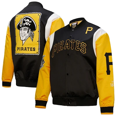 Men's Mitchell & Ness Black/Gold Pittsburgh Pirates Cooperstown Collection Team Origins Satin Full-Snap Jacket