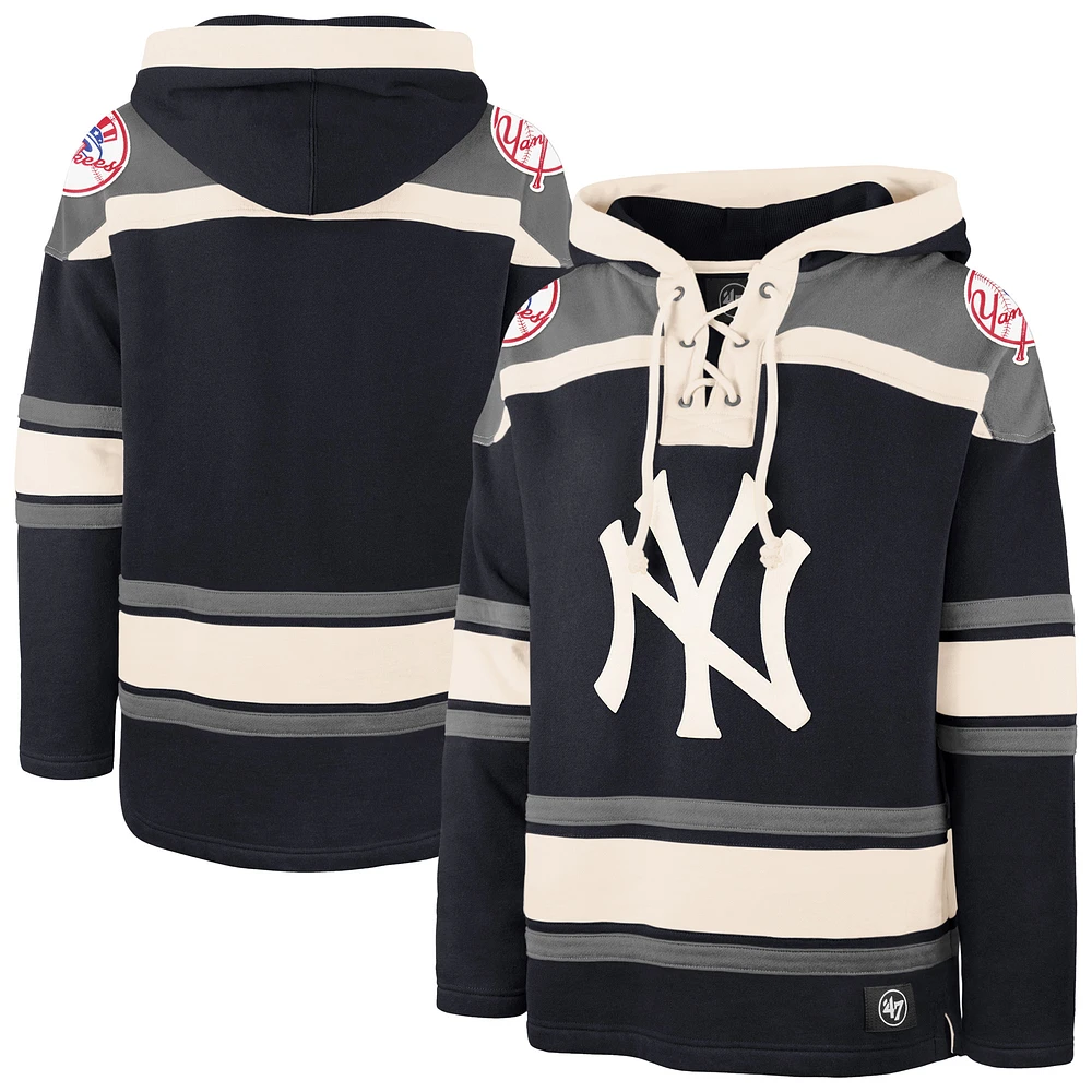 Men's '47 Navy New York Yankees Superior Lacer Pullover Hoodie