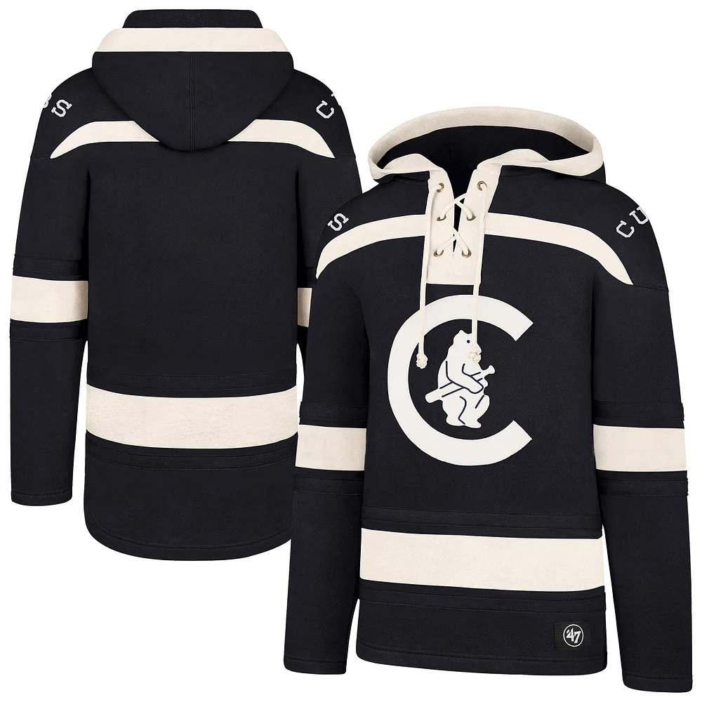Men's '47 Navy Chicago Cubs Superior Lacer Pullover Hoodie