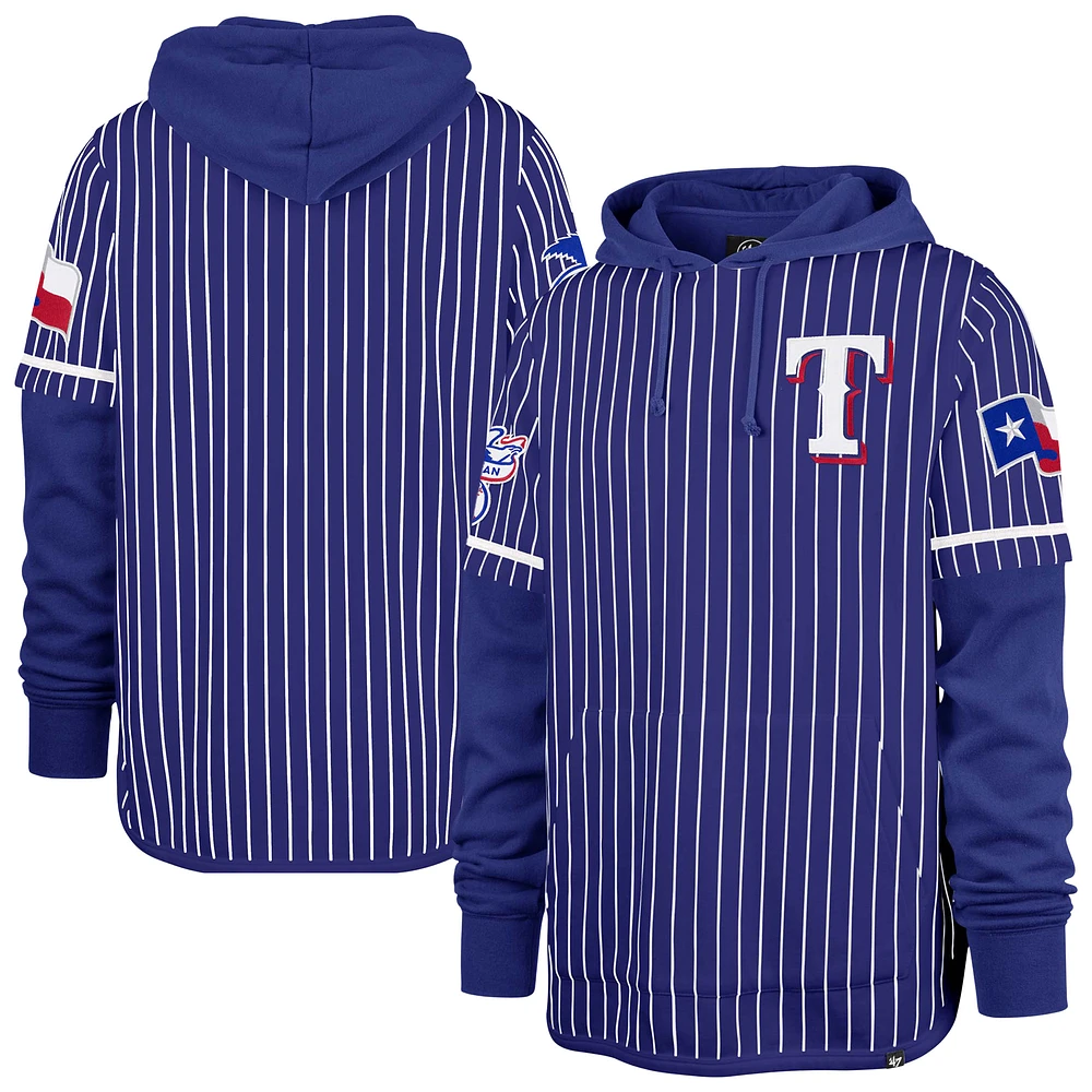 Men's '47 Royal Texas Rangers Pinstripe Double Header Pullover Hoodie