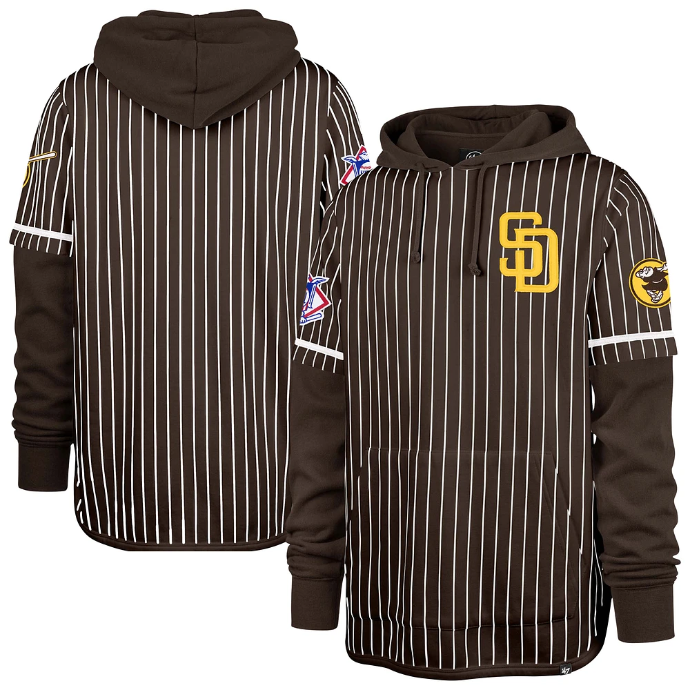 Men's '47 Brown San Diego Padres Pinstripe Double Header Pullover Hoodie