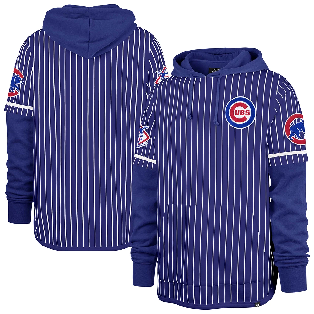 Men's '47 Royal Chicago Cubs Pinstripe Double Header Pullover Hoodie