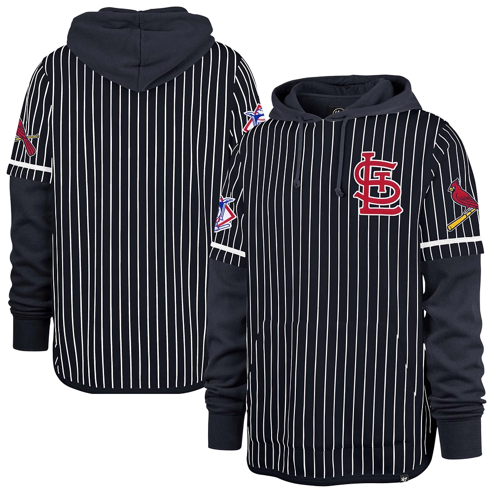 Men's '47 Navy St. Louis Cardinals Pinstripe Double Header Pullover Hoodie