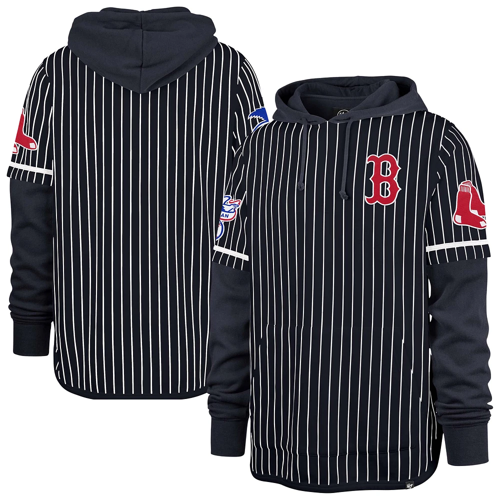Men's '47 Navy Boston Red Sox Pinstripe Double Header Pullover Hoodie