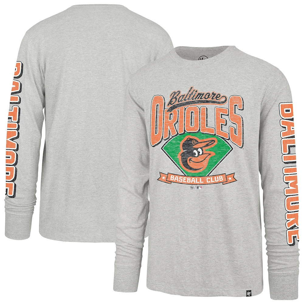 Men's '47 Gray Baltimore Orioles Fair Ball Franklin Long Sleeve T-Shirt