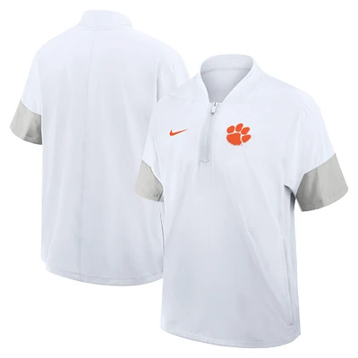 Men's Nike White Clemson Tigers 2025 Sideline Coaches Lightweight Short Sleeve Jacket