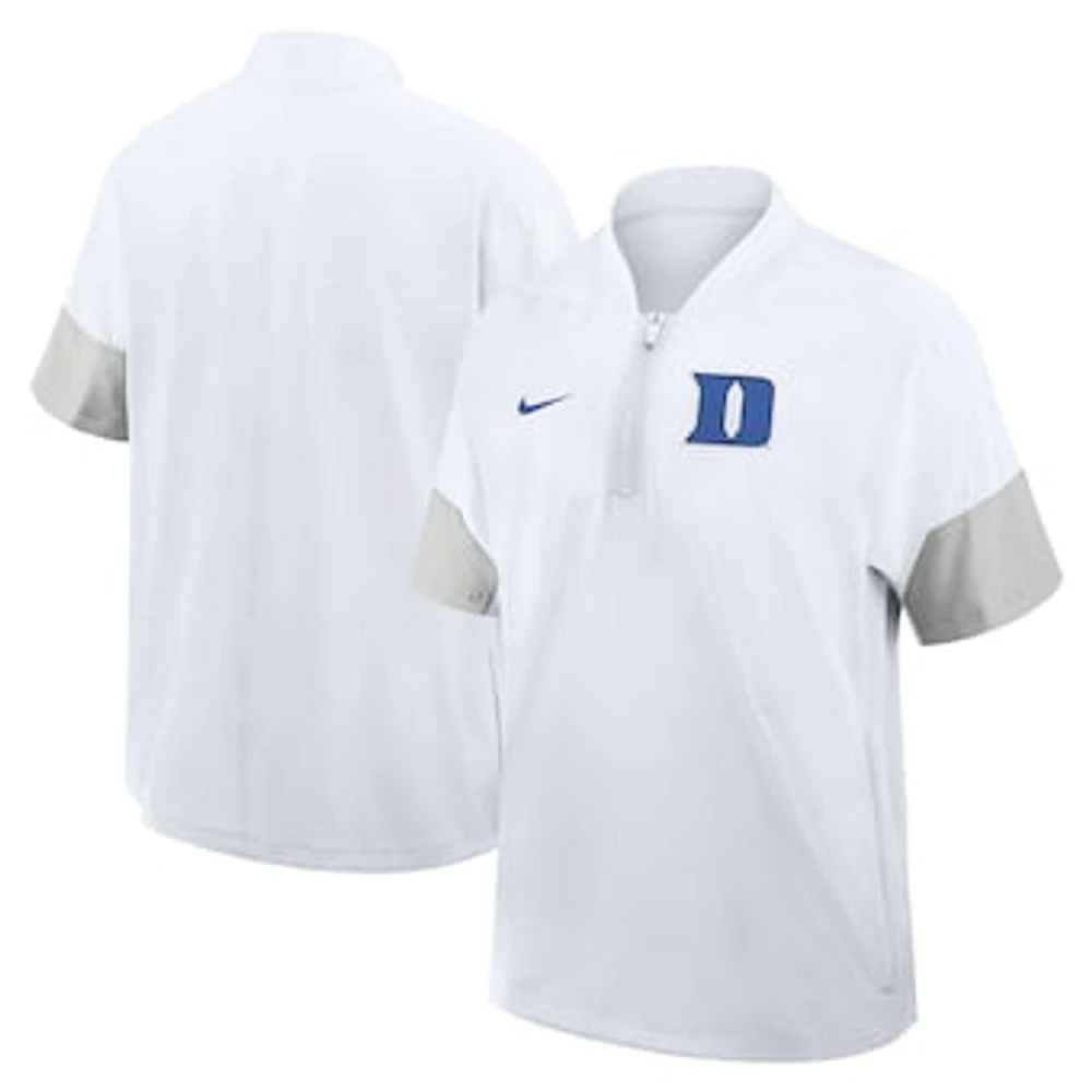 Men's Nike White Duke Blue Devils 2025 Sideline Coaches Lightweight Short Sleeve Jacket