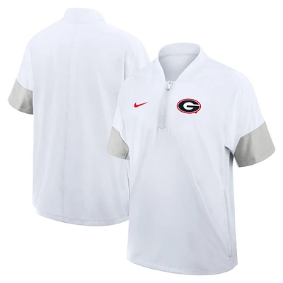 Men's Nike White Georgia Bulldogs 2025 Sideline Coaches Lightweight Short Sleeve Jacket