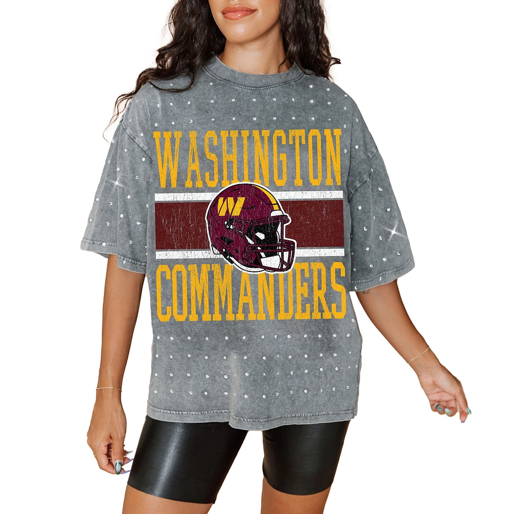 Women's Gameday Couture Gray Washington Commanders Oversized Mini Rhinestone Classic T-Shirt