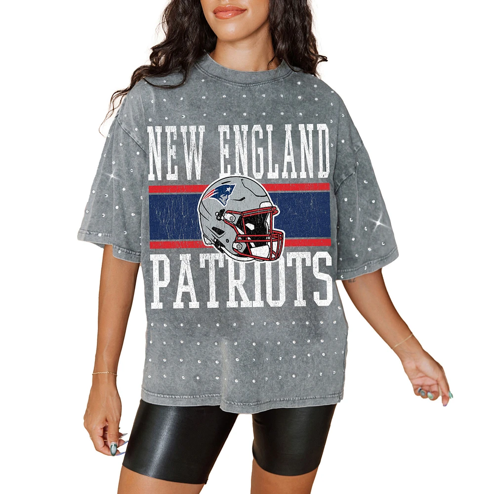 Women's Gameday Couture Gray New England Patriots Oversized Mini Rhinestone Classic T-Shirt
