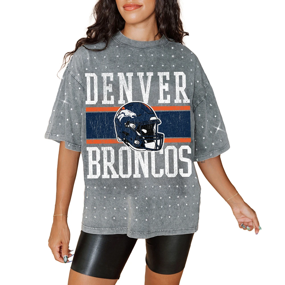 Women's Gameday Couture Gray Denver Broncos Oversized Mini Rhinestone Classic T-Shirt